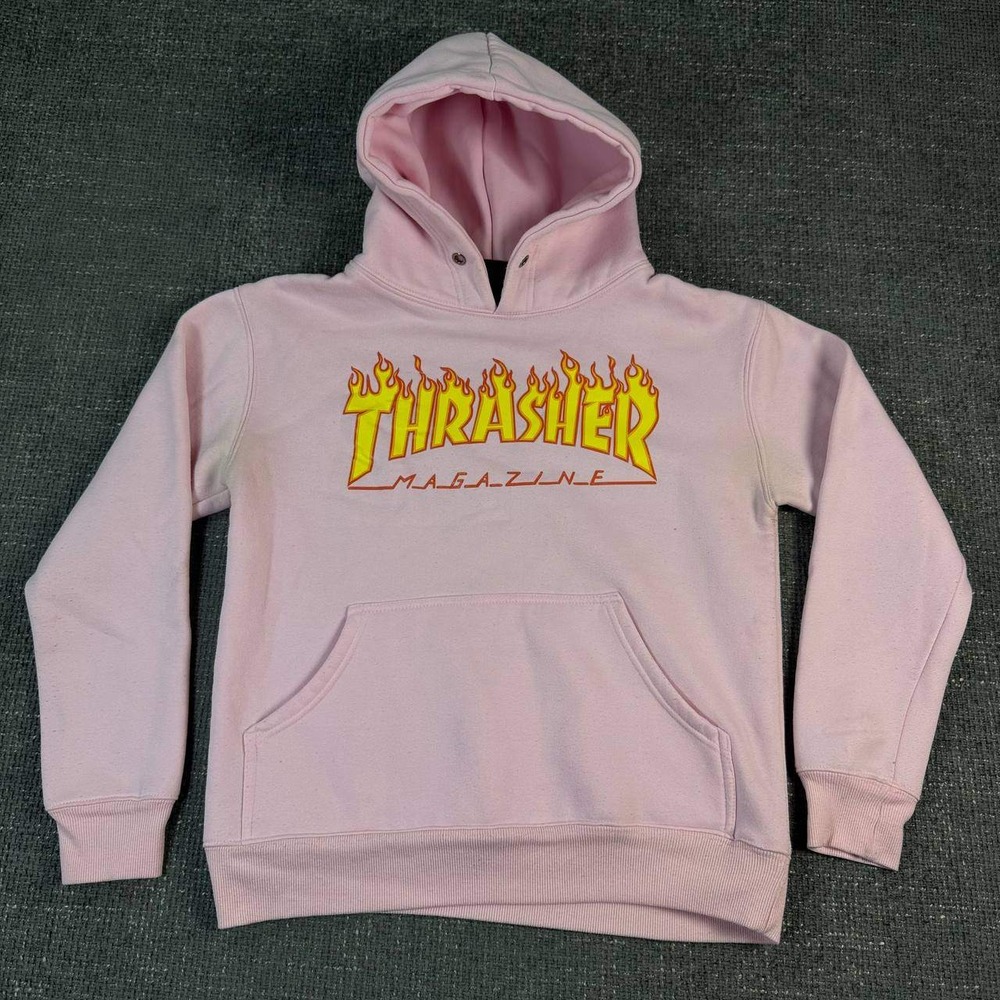 Thrasher Flame Logo Hoodie Mens Medium Pink Skate Streetwear Pullover